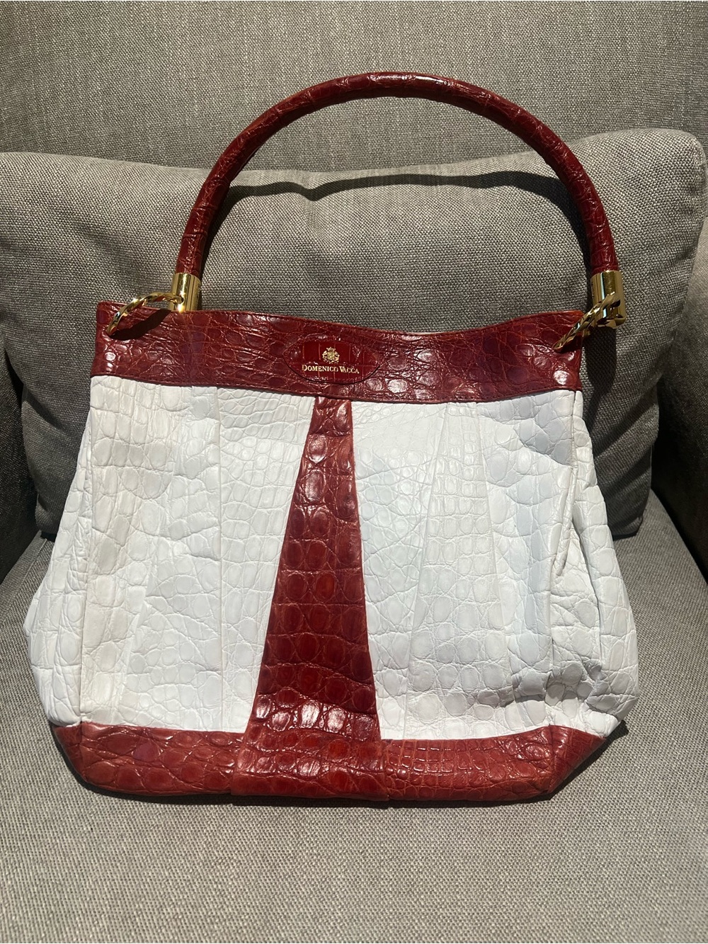 Domenico Vacca Genuine Exotic Leather Handbag Red White Italy Luxury